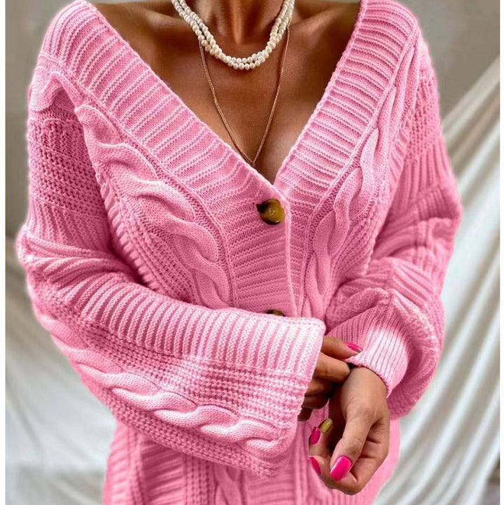 Damen Grobstrickjacke mit voluminösen Ärmeln und dekorativer Knopfleiste Eva Jonsson-Eva Jonsson