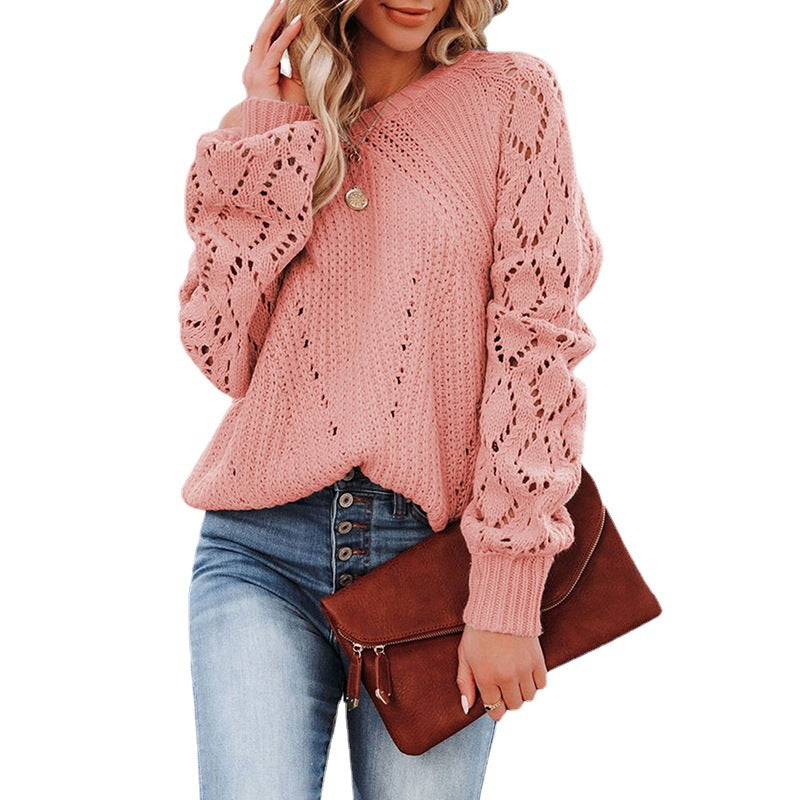 Damen Grobstrickpullover mit V-Ausschnitt und luftigen Ärmelöffnungen Mirla-Eva Jonsson