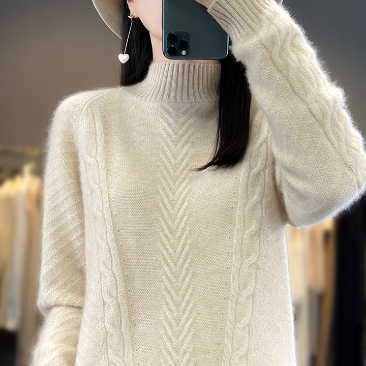 Damen Grobstrickpullover mit Zopfmuster und elegantem Rundhalsausschnitt Mirla-Eva Jonsson