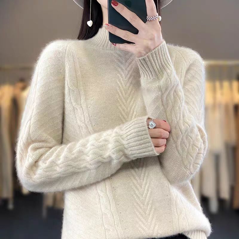 Damen Grobstrickpullover mit Zopfmuster und elegantem Rundhalsausschnitt Mirla-Eva Jonsson