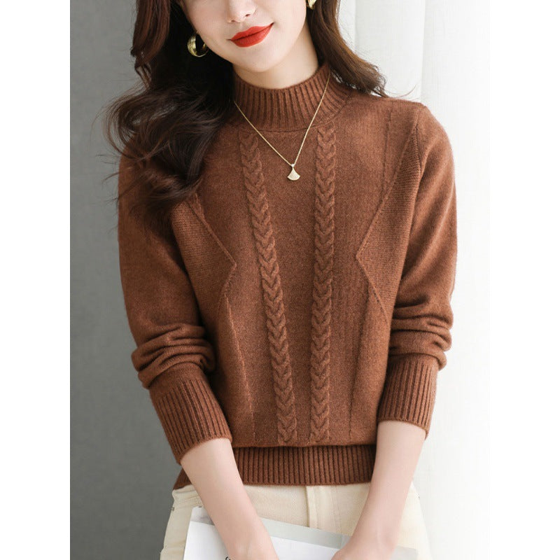 Damen Grobstrickpullover mit elegantem Zopfmuster und hohem Kragen Mirla-Eva Jonsson