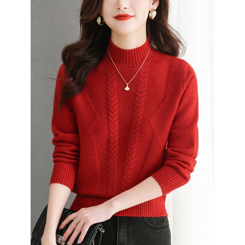 Damen Grobstrickpullover mit elegantem Zopfmuster und hohem Kragen Mirla-Eva Jonsson