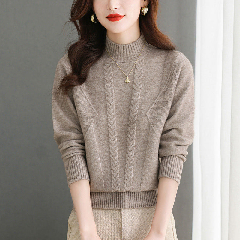 Damen Grobstrickpullover mit elegantem Zopfmuster und hohem Kragen Mirla-Eva Jonsson