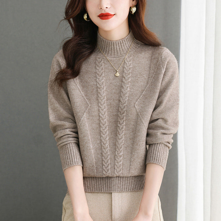 Damen Grobstrickpullover mit elegantem Zopfmuster und hohem Kragen Mirla-Eva Jonsson