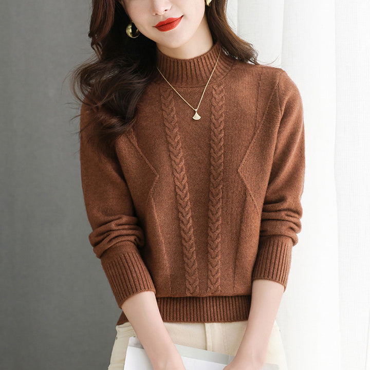 Damen Grobstrickpullover mit elegantem Zopfmuster und hohem Kragen Mirla-Eva Jonsson