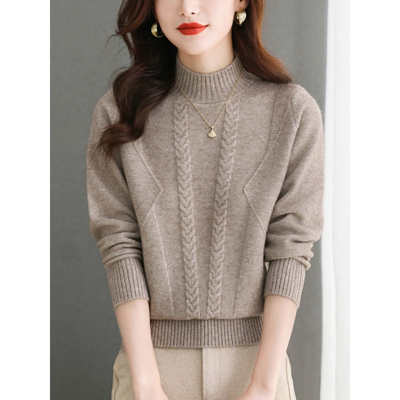 Damen Grobstrickpullover mit elegantem Zopfmuster und hohem Kragen Mirla-Eva Jonsson