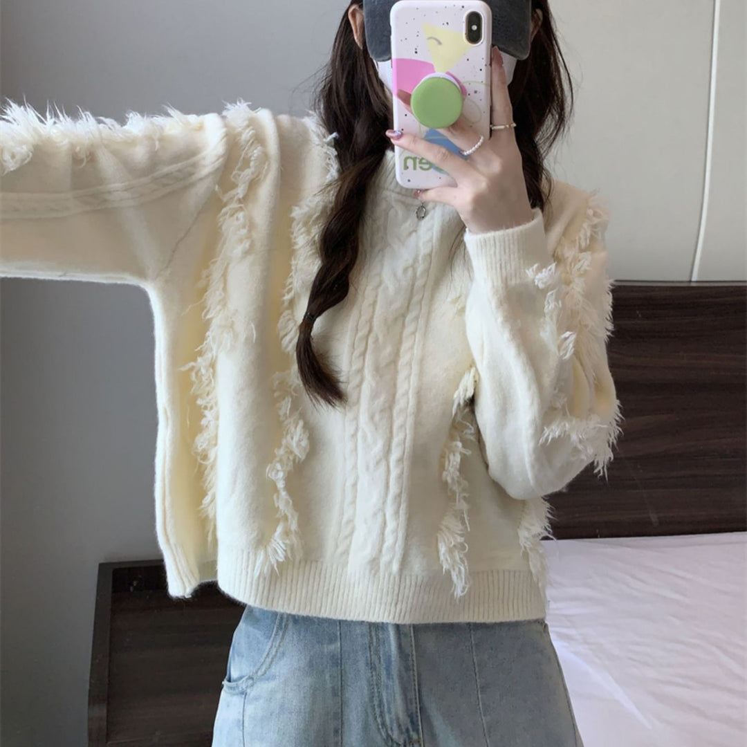 Damen Grobstrickpullover mit fransigen Details und lässigem Schnitt Mirla-Eva Jonsson