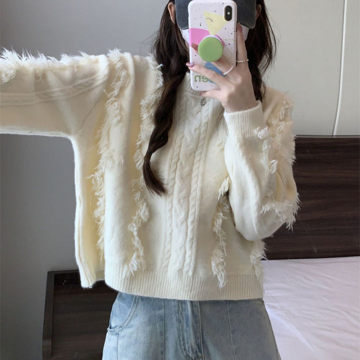 Damen Grobstrickpullover mit fransigen Details und lässigem Schnitt Mirla-Eva Jonsson