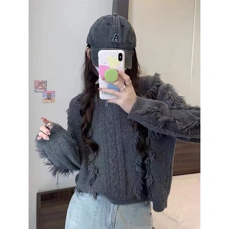 Damen Grobstrickpullover mit fransigen Details und lässigem Schnitt Mirla-Eva Jonsson