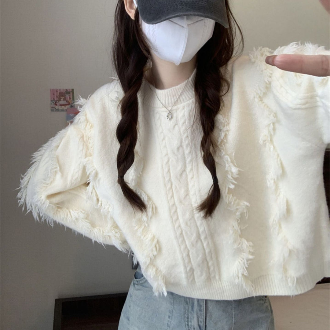 Damen Grobstrickpullover mit fransigen Details und lässigem Schnitt Mirla-Eva Jonsson