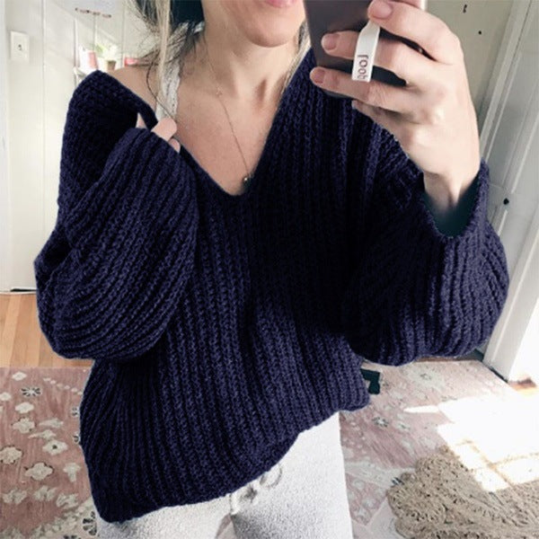 Damen Grobstrickpullover mit lässigem V-Ausschnitt und weiten Ärmeln Mirla-Eva Jonsson
