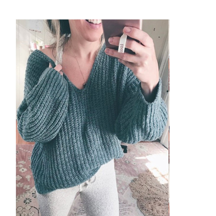 Damen Grobstrickpullover mit lässigem V-Ausschnitt und weiten Ärmeln Mirla-Eva Jonsson