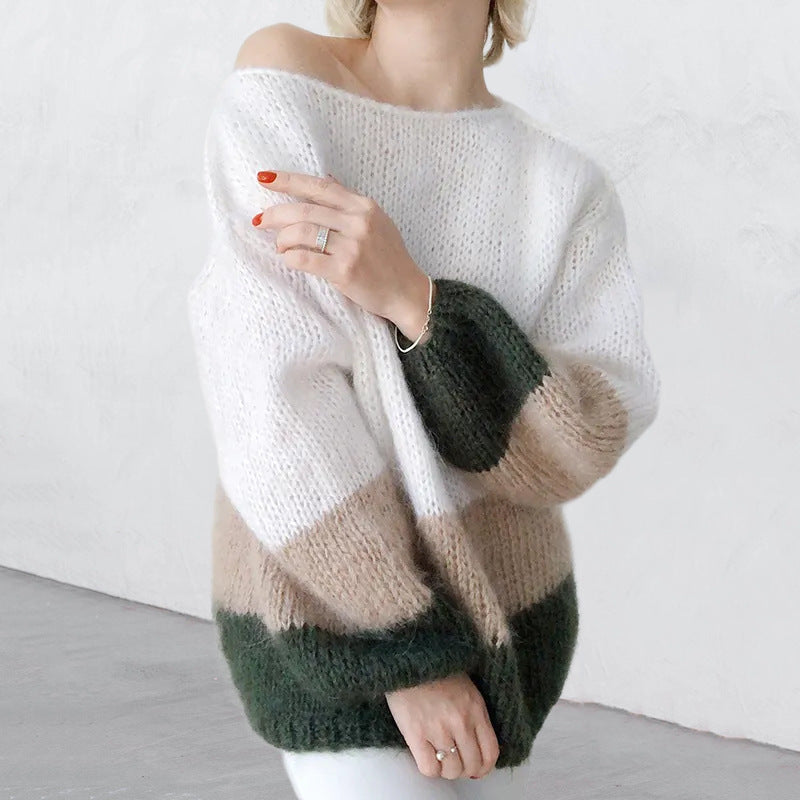 Damen Grobstrickpullover mit modernem Blockmuster und lässigem Schnitt Mirla-Eva Jonsson