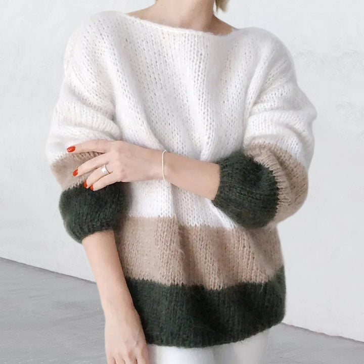 Damen Grobstrickpullover mit modernem Blockmuster und lässigem Schnitt Mirla-Eva Jonsson