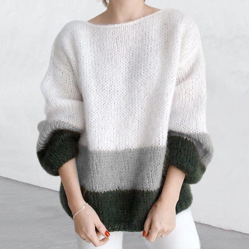 Damen Grobstrickpullover mit modernem Blockmuster und lässigem Schnitt Mirla-Eva Jonsson