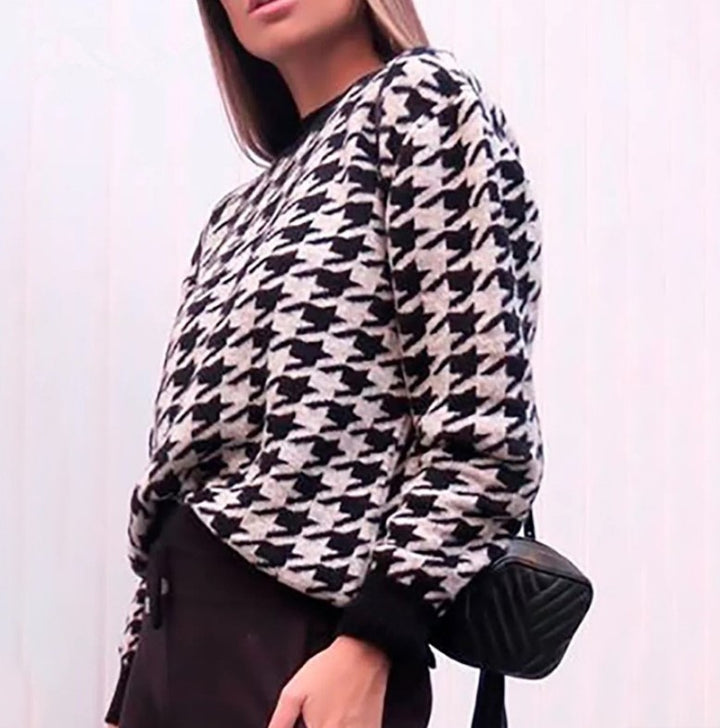 Damen Grobstrickpullover mit modernem Hahnentrittmuster und lässigem Schnitt Mirla-Eva Jonsson