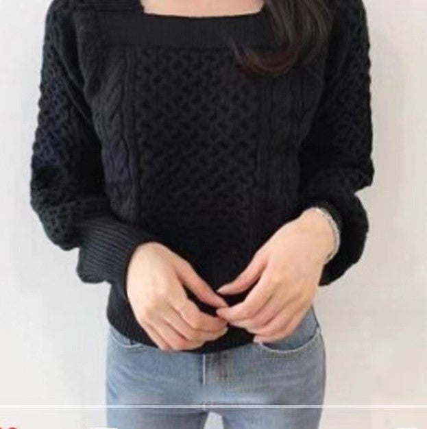 Damen Grobstrickpullover mit modernen Zopfdetails und quadratischem Ausschnitt Mirla-Eva Jonsson