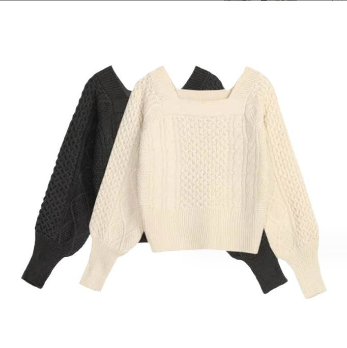 Damen Grobstrickpullover mit modernen Zopfdetails und quadratischem Ausschnitt Mirla-Eva Jonsson