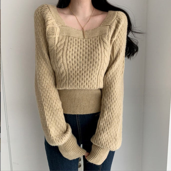 Damen Grobstrickpullover mit modernen Zopfdetails und quadratischem Ausschnitt Mirla-Eva Jonsson