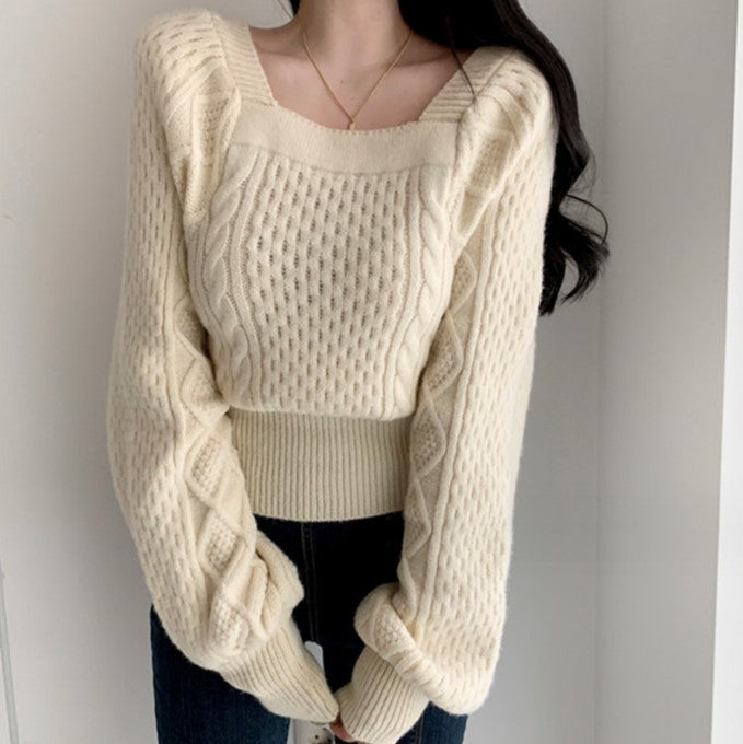 Damen Grobstrickpullover mit modernen Zopfdetails und quadratischem Ausschnitt Mirla-Eva Jonsson