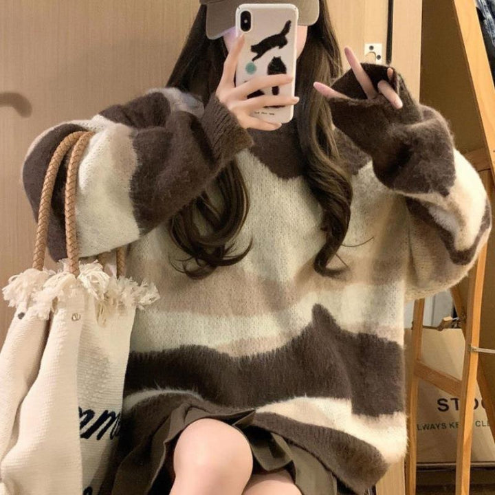 Damen Grobstrickpullover mit modischem Streifenmuster und lässigem Schnitt Eva Jonsson-Eva Jonsson