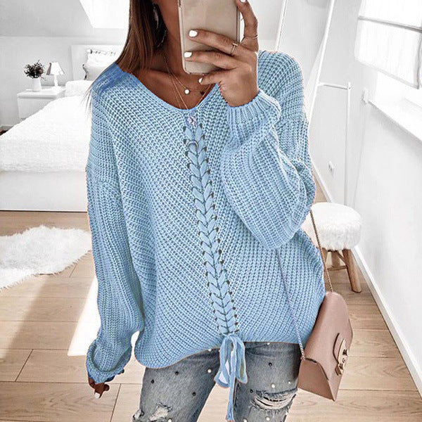 Damen Grobstrickpullover mit romantischen Schnürdetails und lässigem Schnitt Mirla-Eva Jonsson