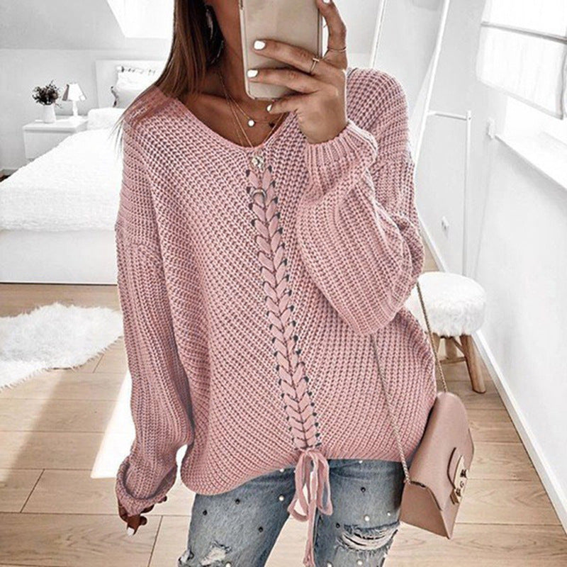 Damen Grobstrickpullover mit romantischen Schnürdetails und lässigem Schnitt Mirla-Eva Jonsson