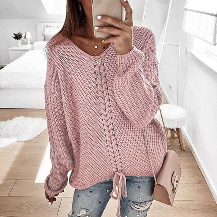 Damen Grobstrickpullover mit romantischen Schnürdetails und lässigem Schnitt Mirla-Eva Jonsson