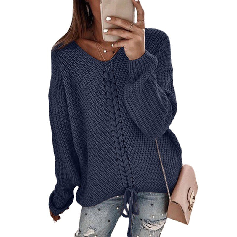 Damen Grobstrickpullover mit romantischen Schnürdetails und lässigem Schnitt Mirla-Eva Jonsson