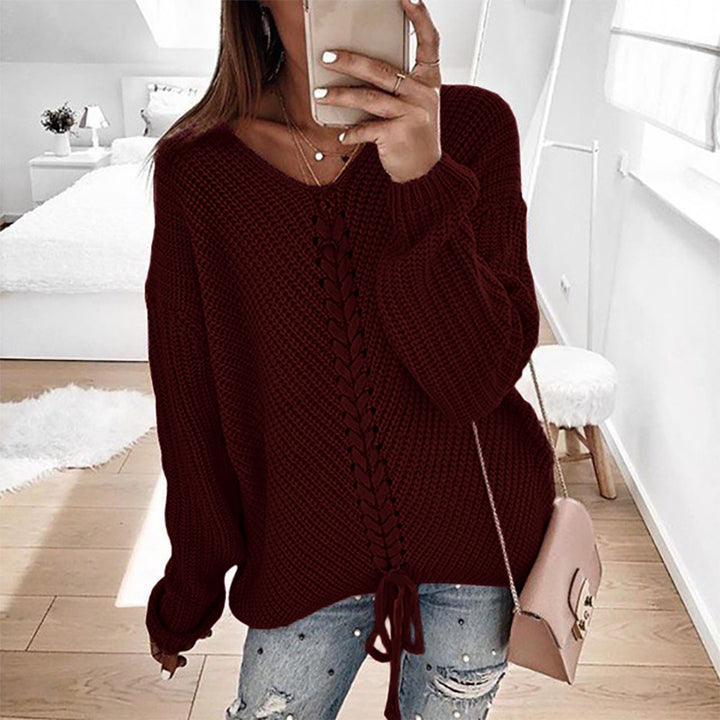 Damen Grobstrickpullover mit romantischen Schnürdetails und lässigem Schnitt Mirla-Eva Jonsson