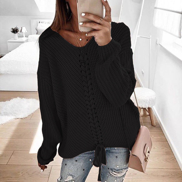 Damen Grobstrickpullover mit romantischen Schnürdetails und lässigem Schnitt Mirla-Eva Jonsson