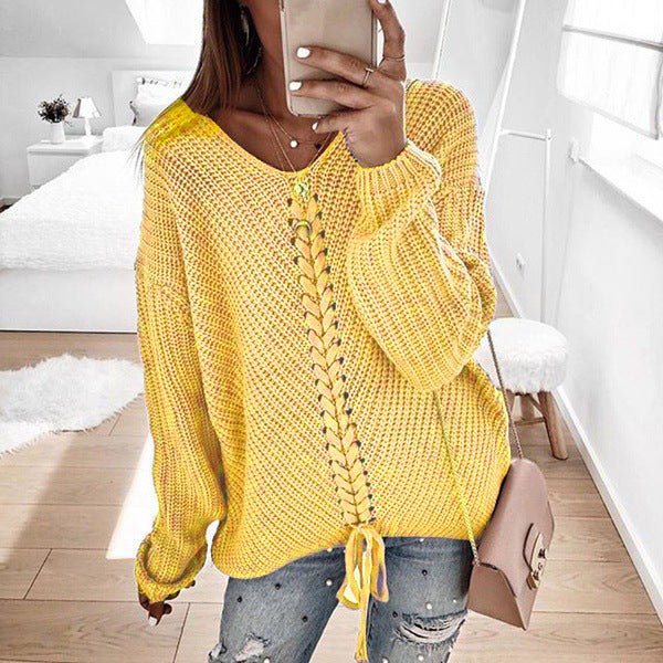 Damen Grobstrickpullover mit romantischen Schnürdetails und lässigem Schnitt Mirla-Eva Jonsson