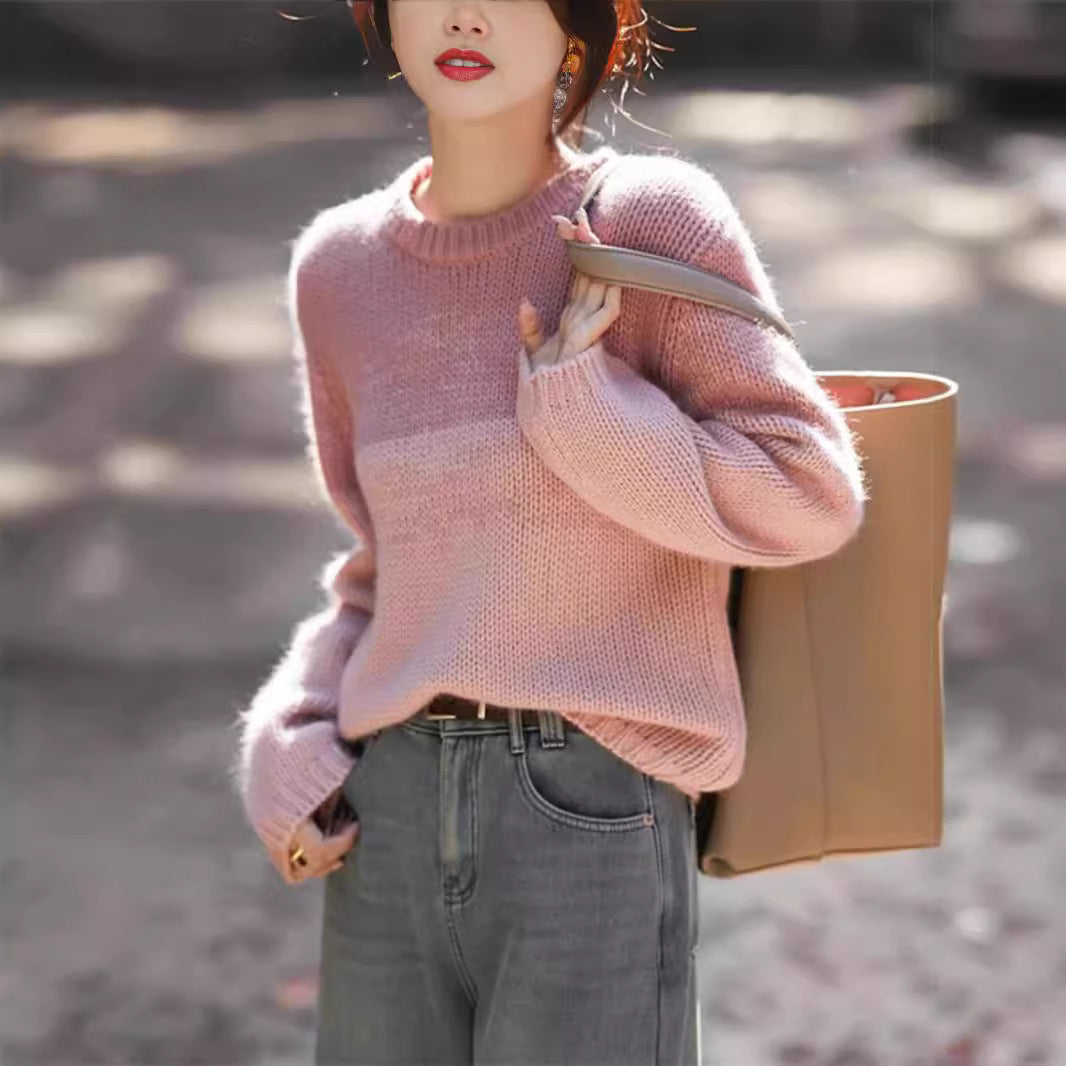 Damen Grobstrickpullover mit sanften Farbverlauf und hohem Kragen Mirla-Eva Jonsson