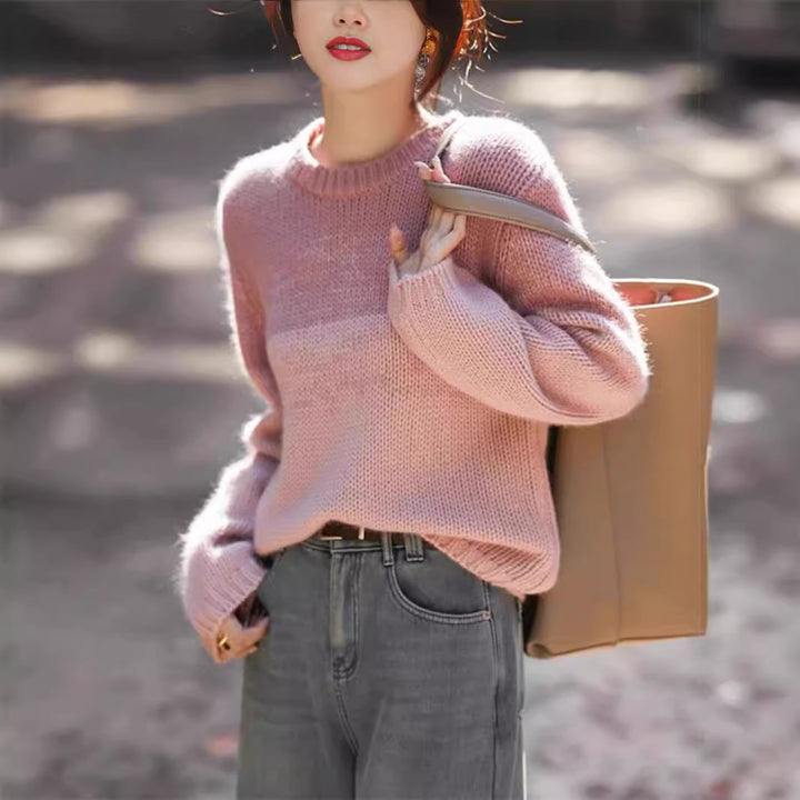 Damen Grobstrickpullover mit sanften Farbverlauf und hohem Kragen Mirla-Eva Jonsson