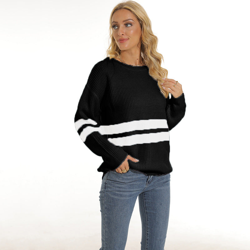 Damen Grobstrickpullover mit sportlichem Streifenmuster und lockerer Passform Mirla-Eva Jonsson