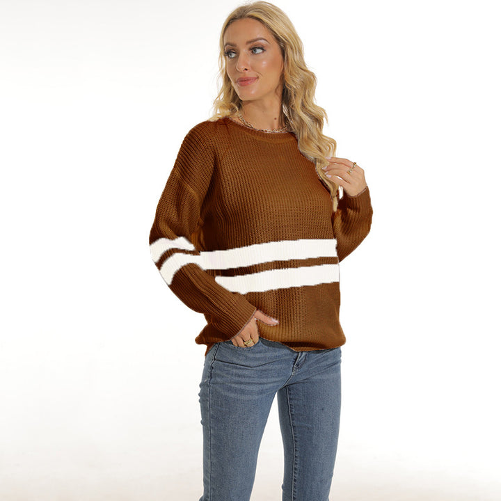 Damen Grobstrickpullover mit sportlichem Streifenmuster und lockerer Passform Mirla-Eva Jonsson