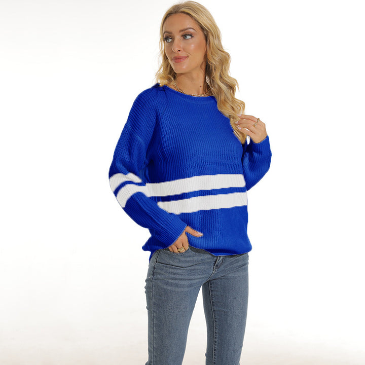 Damen Grobstrickpullover mit sportlichem Streifenmuster und lockerer Passform Mirla-Eva Jonsson