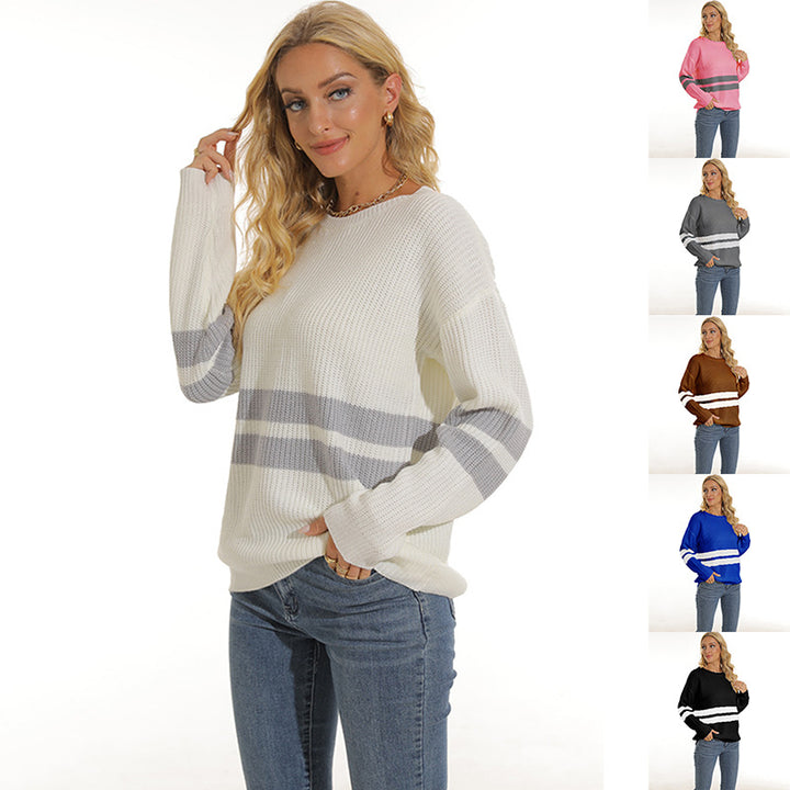 Damen Grobstrickpullover mit sportlichem Streifenmuster und lockerer Passform Mirla-Eva Jonsson
