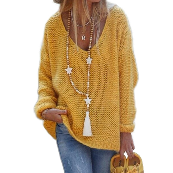 Damen Grobstrickpullover mit tiefem V-Ausschnitt und lässigem Schnitt Mirla-Eva Jonsson