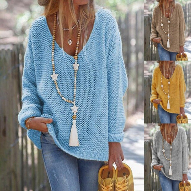 Damen Grobstrickpullover mit tiefem V-Ausschnitt und lässigem Schnitt Mirla-Eva Jonsson
