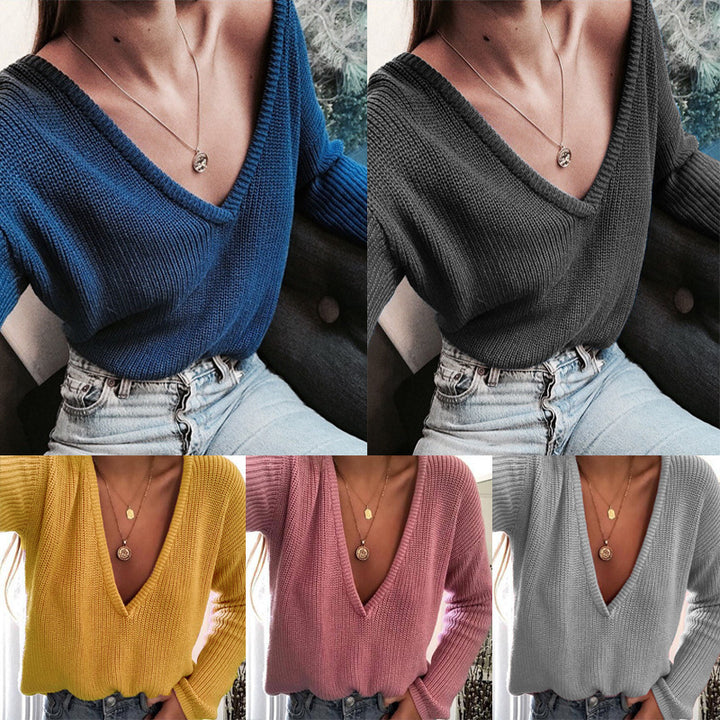 Damen Grobstrickpullover mit tiefem V-Ausschnitt und lässiger Passform Mirla-Eva Jonsson