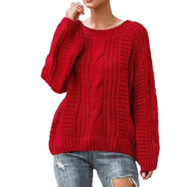 Damen Grobstrickpullover mit voluminösen Ärmeln und Zopfmuster Mirla-Eva Jonsson