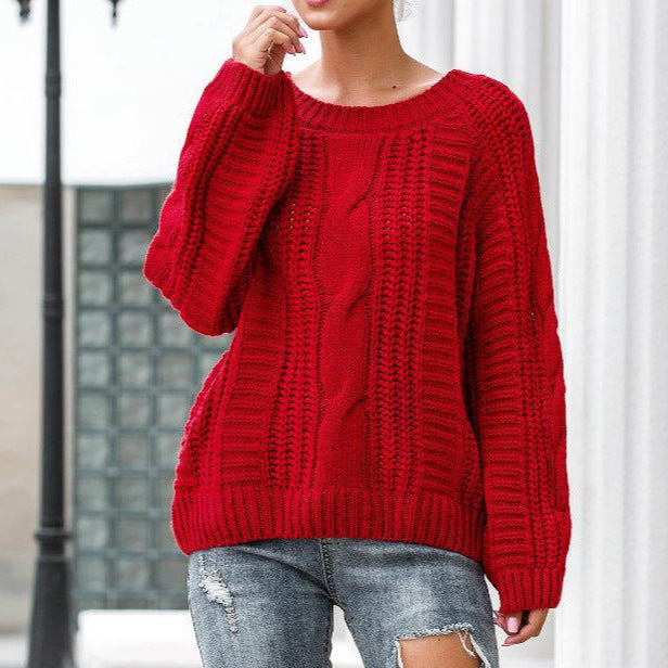 Damen Grobstrickpullover mit voluminösen Ärmeln und Zopfmuster Mirla-Eva Jonsson