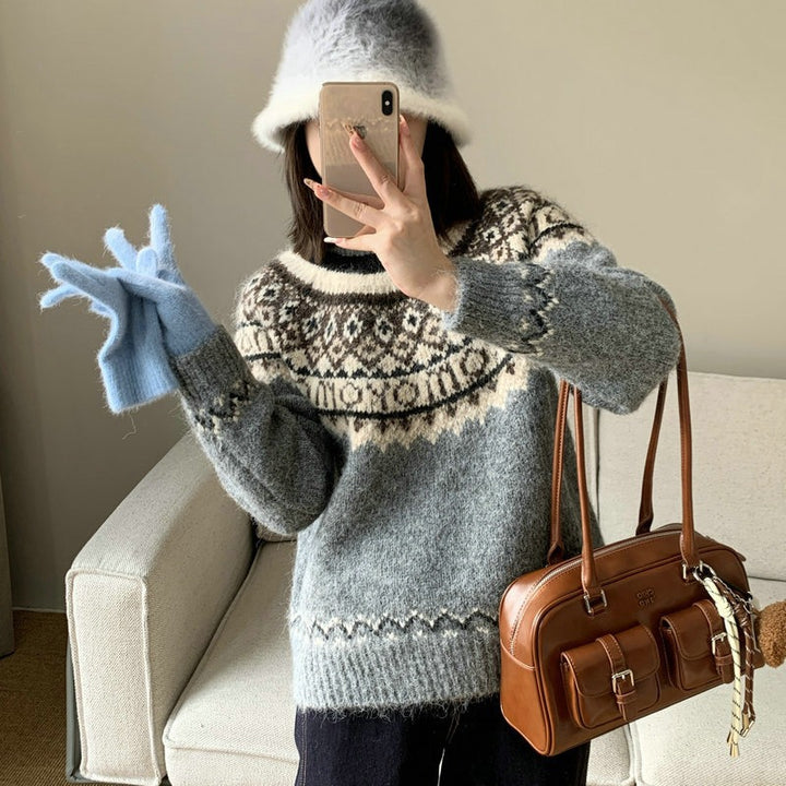 Damen Grobstrickpullover mit zeitgenössischen Norweger-Mustern Mirla-Eva Jonsson