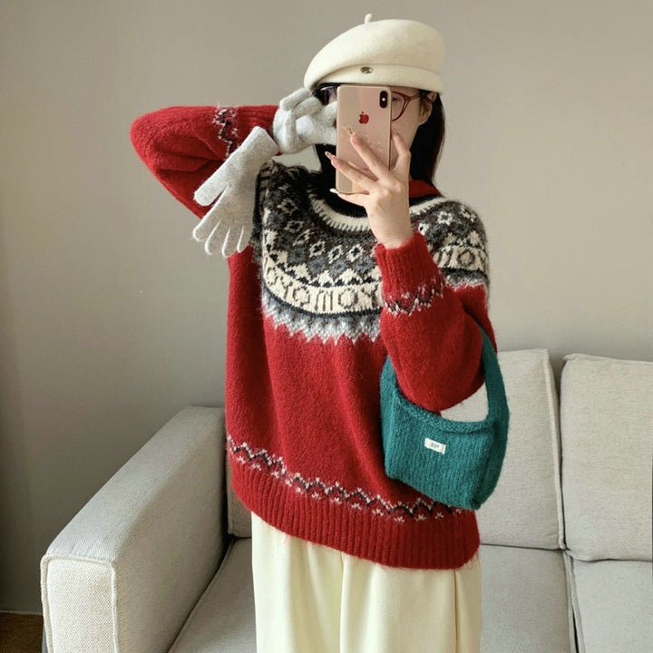 Damen Grobstrickpullover mit zeitgenössischen Norweger-Mustern Mirla-Eva Jonsson