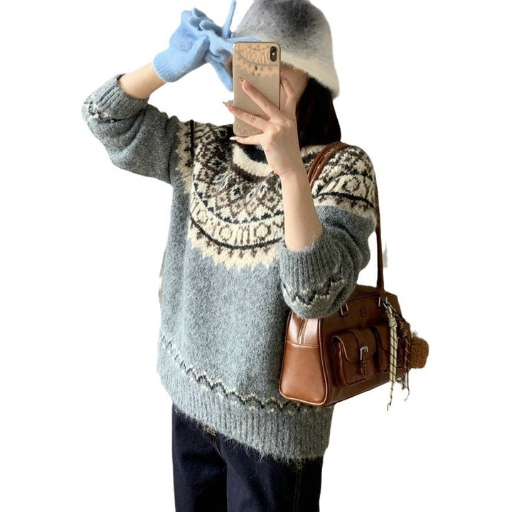 Damen Grobstrickpullover mit zeitgenössischen Norweger-Mustern Mirla-Eva Jonsson