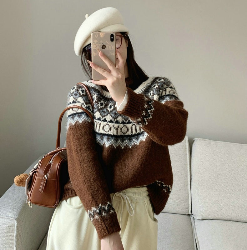 Damen Grobstrickpullover mit zeitgenössischen Norweger-Mustern Mirla-Eva Jonsson