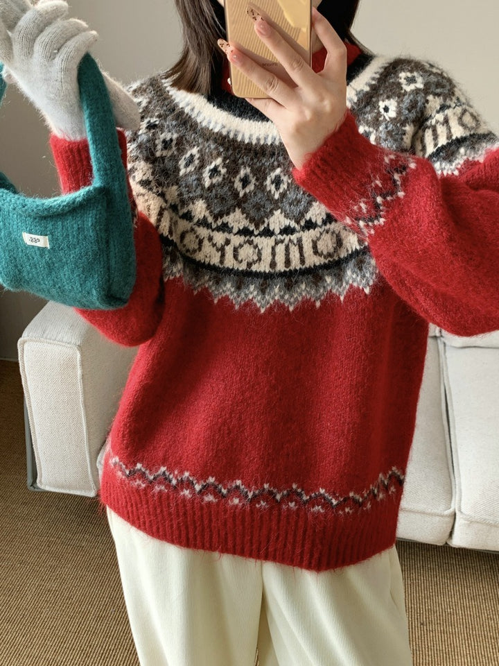 Damen Grobstrickpullover mit zeitgenössischen Norweger-Mustern Mirla-Eva Jonsson