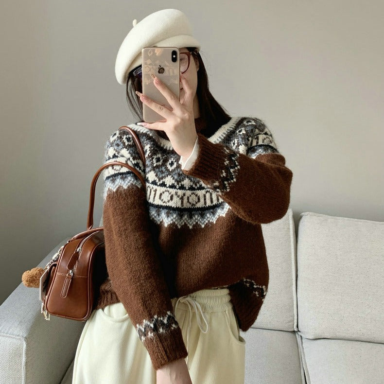 Damen Grobstrickpullover mit zeitgenössischen Norweger-Mustern Mirla-Eva Jonsson