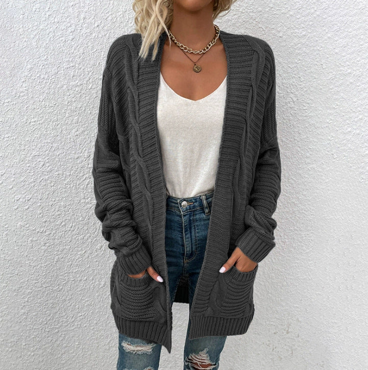 Damen Grovstickad Cardigan med stora fickor och strukturerad design Mirla-Eva Jonsson